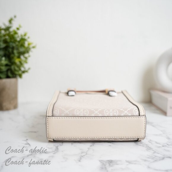 NWT Tory Burch Mini T Monogram North/South Crossbody Tote in Ivory - Picture 6 of 9